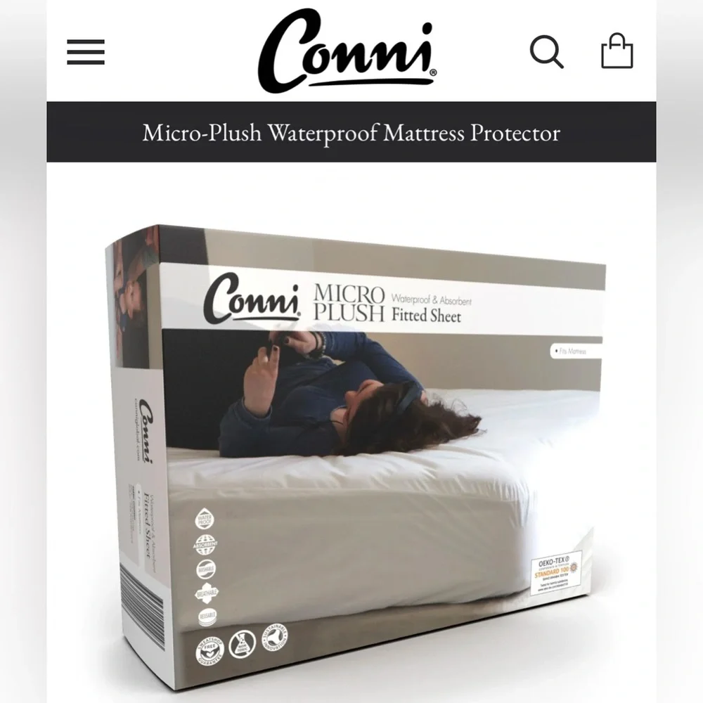 Conni Micro-Plush Waterproof Mattress Protector and Flat sheet Factory packaging